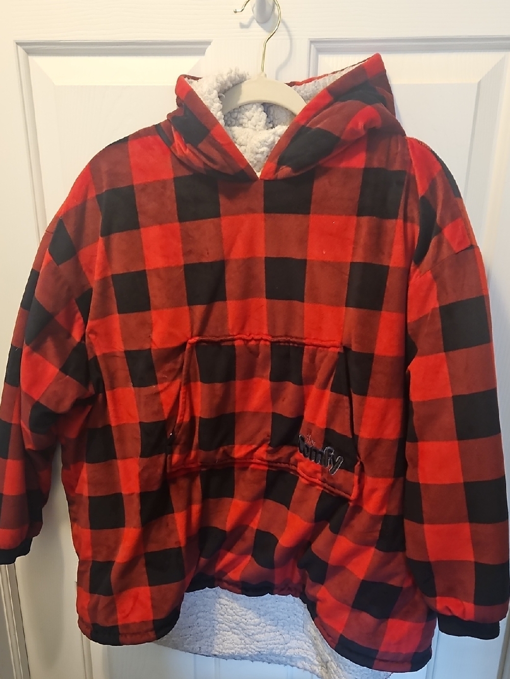 Kids Red & Black Buffalo Plaid Comfy Hooded Sherpa Pullover